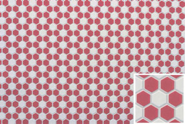 FAMOUS FLOORING - 1 Inch Scale Dollhouse Miniature - Tile: Hexagons 12x16 Red And White (FF60691) 731851606911