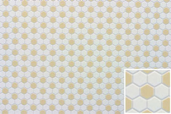 FAMOUS FLOORING - 1 Inch Scale Dollhouse Miniature - Tile: Hexagons 12x16 White And Beige (FF60692) 731851606928