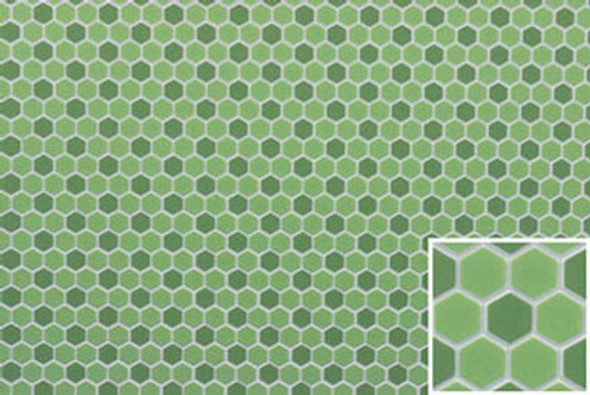 FAMOUS FLOORING - 1 Inch Scale Dollhouse Miniature - Tile: Hexagons 12x16 Light Green And Dark Green (FF60694) 731851606942