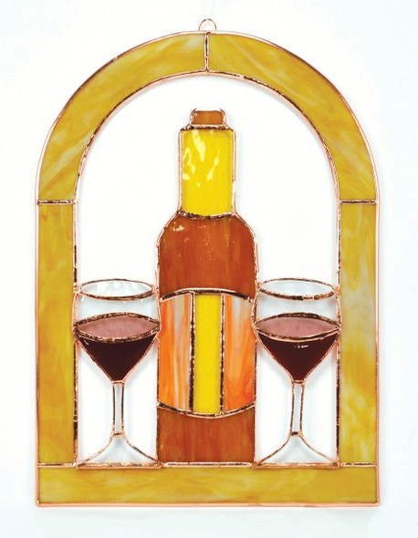 GIFT ESSENTIALS - Small Wine Glasses and Bottle Cathedral Window Panel GE132 645194776432