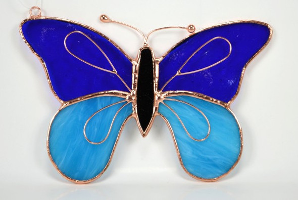 GIFT ESSENTIALS - Dark and Light Blue Butterfly with Leaves Sun Catcher GE150 645194776616