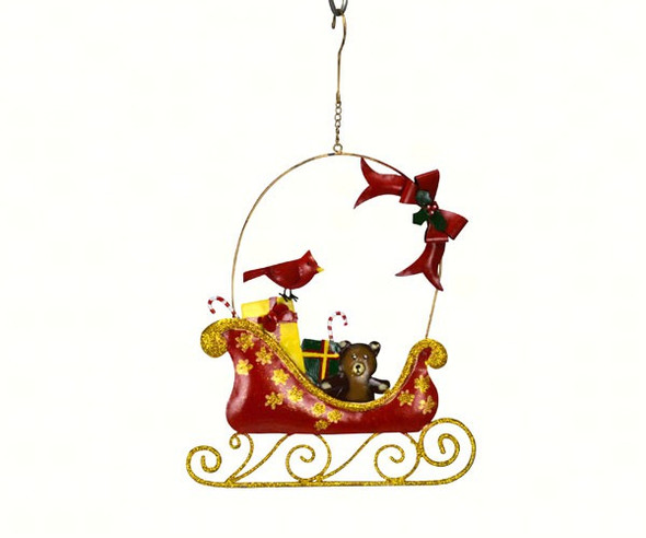 GIFT ESSENTIALS - Christmas Cardinal & Bow Sleigh Wall Decor (GEBLUEG553) 804414915536