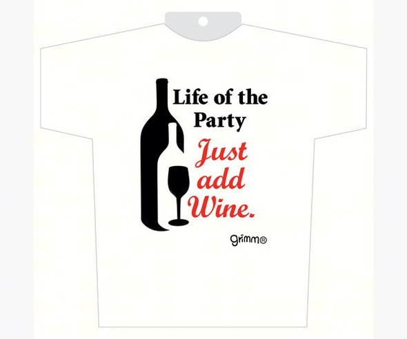 GRIMM - Cotton Jersey Wine Bottle Cover Tiny T-Shirt with Saying: Life of the Party GRIMMPARTYTT 621805116743