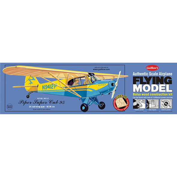 GUILLOWS - 1/8 Scale Piper Cub 95 Balsa Wood Model Airplane Kit, Laser Cut (303) 072365103030