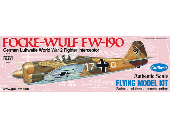 GUILLOWS - Focke-Wulf FW-190 Balsa Wood Airplane Model Kit (502) 072365005020