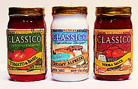 HUDSON RIVER - 1" Scale Dollhouse Miniature - Classico Pasta Sauce Set-Tom Bas,Cr Alfr,Vodka (54303)