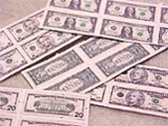 HUDSON RIVER - 1 Inch Scale Dollhouse Miniature - Sheets Of Money 1s To 20s Double Sided (HR56016)
