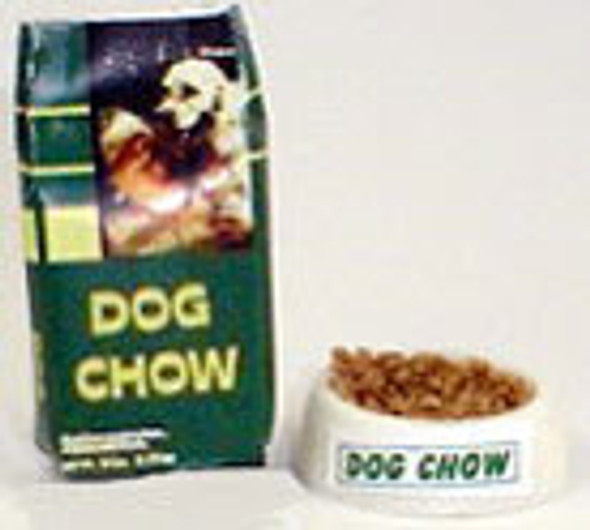 HUDSON RIVER - 1 Inch Scale Dollhouse Miniature - Dog Chow Bag (small) With Bowl Of Food (HR57189)