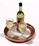 HUDSON RIVER - 1 Inch Scale Dollhouse Miniature - White Wine Bottle With 2filled Glasses On Tra (HR60009)