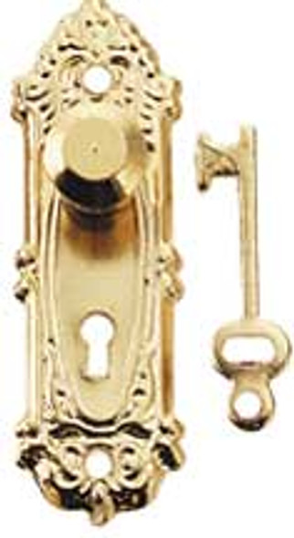 HOUSEWORKS - 1 Inch Scale Dollhouse Opryland Door knob with Plate and Key (1139) 022931011399