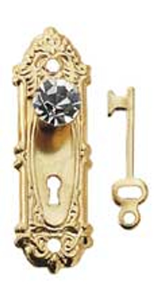 HOUSEWORKS - 1 Inch Scale Dollhouse Crystal Opryland Door Knob with Plate & Key (1143) 022931011436
