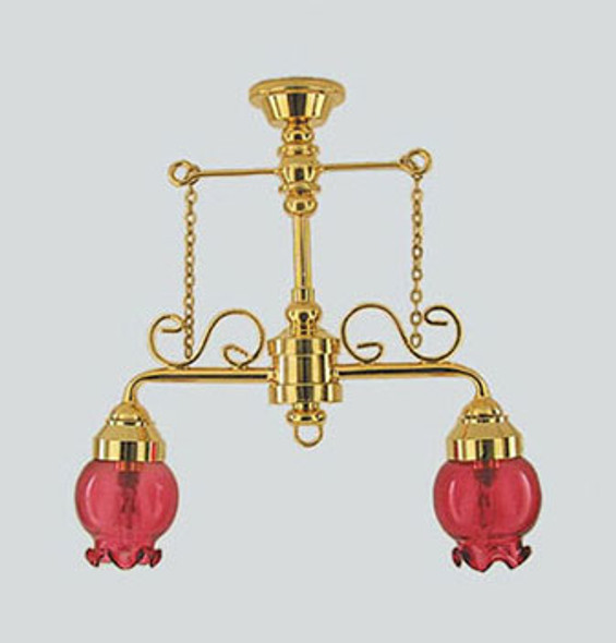 HOUSEWORKS - 1 Inch Scale Dollhouse Miniature - 2 Down Arm Chand With Pink Floral Glass Shade (HW2534) 022931025341