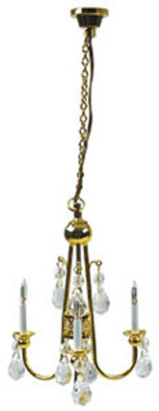 HOUSEWORKS - 1 Inch Scale Dollhouse Miniature - 3 Arm Brass And Crystal Chandelier (HW2810) 022931028106