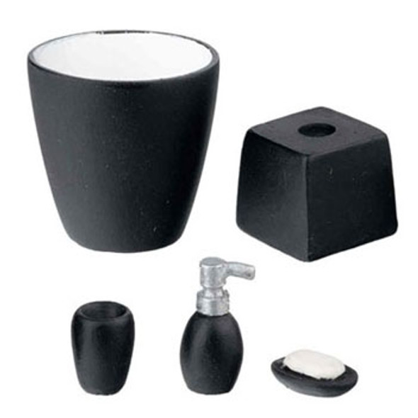 HOUSEWORKS - 1" Scale Dollhouse Miniature - Resin Black Bath Accessory Set- 5 pieces (4056) 022931040566