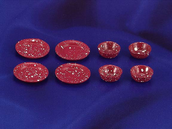 INTERNATIONAL MINIATURES - 1 Inch Scale Dollhouse Miniature - Red Enamel Dishes 8 pcs (IM65305) 731851653052