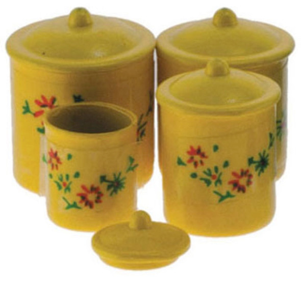 INTERNATIONAL MINIATURES - 1" Scale Dollhouse Miniature - Yellow Canister Set with Decals 4 piece (65306) 731851653069
