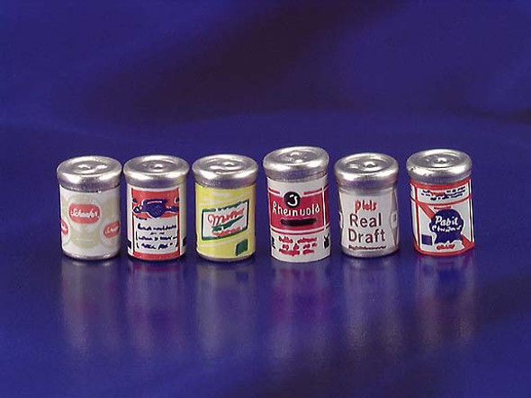 INTERNATIONAL MINIATURES - 1 Inch Scale Dollhouse Miniature - Beer Cans 6 pcs (IM65356) 731851653564