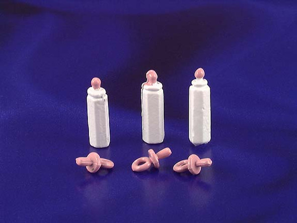 INTERNATIONAL MINIATURES - 1 Inch Scale Dollhouse Miniature - Baby Bottle Pacifier Set 3 pcs Assorted Colors (IM65495) 731851654950