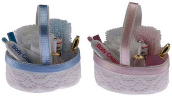 INTERNATIONAL MINIATURES - 1" Scale Dollhouse Miniature - Bath Accessory Basket Assorted 1 piece Blue or Pink (65549) 731851655490