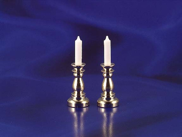 INTERNATIONAL MINIATURES - 1 Inch Scale Dollhouse Miniature - Brass Candlesticks And Candles 2 pcs (IM65575) 731851655759