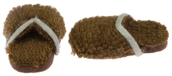 INTERNATIONAL MINIATURES - 1" Scale Men's Slippers Brown with White Dollhouse Miniature (65583) 731851655834