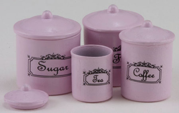 INTERNATIONAL MINIATURES - 1" Scale Canister Set 4 Piece - Pink Dollhouse Miniature (65611)