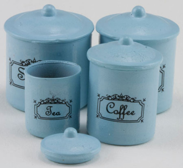 INTERNATIONAL MINIATURES - 1" Scale Canister Set 4 Piece - Blue Dollhouse Miniature (65612)