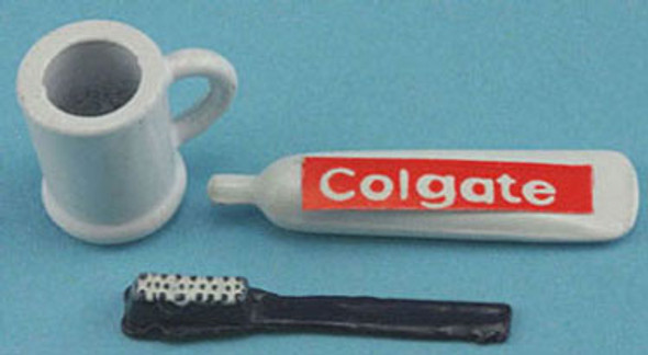 INTERNATIONAL MINIATURES - 1 Inch Scale Dollhouse Miniature - Toothpaste Tooth Brush And Cup (IM65635) 731851656350