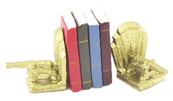 ISLAND CRAFTS - 1 Inch Scale Dollhouse Miniature - Cannon Bookends With Books (ISL5100)