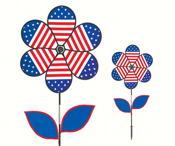 IN THE BREEZE - Patriotic Flower with Leaves 19 inch Spinner Garden Stake ITB2778 762379027780