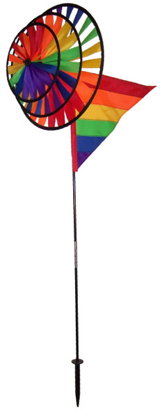 IN THE BREEZE - Rainbow Triple Spinner with Wind Sail Garden Spinner & Stake (ITB2834) 762379028343