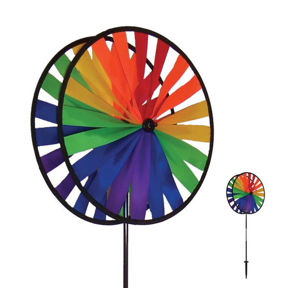 IN THE BREEZE - Rainbow Duo Wheels Wind Garden Spinner & Stake (ITB2855) 762379028558