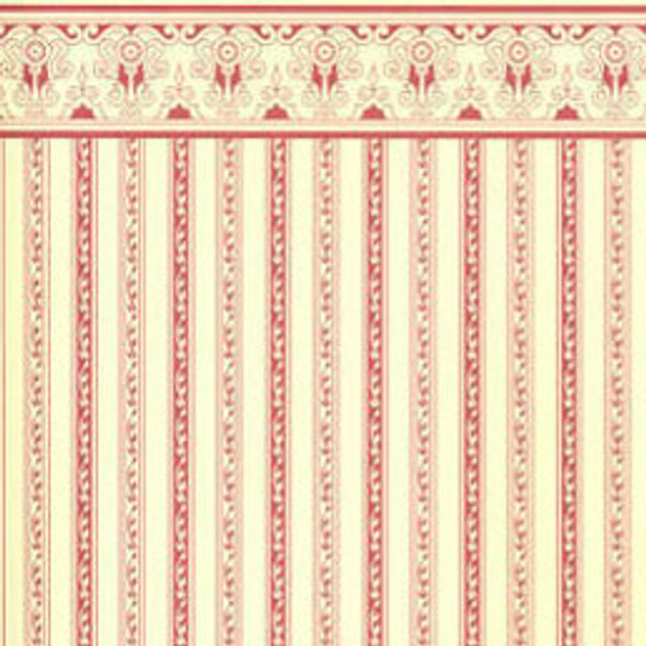 JACKSON MINIATURES - 1" Scale Dollhouse Miniature - Wallpaper: Regency, Burgandy Stripe (3 pieces in package) (02)