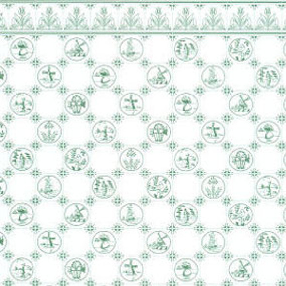 JACKSON MINIATURES - 1" Scale Dollhouse Miniature - Wallpaper: Dutch Tile, Green On White (3 pieces in package) (07)