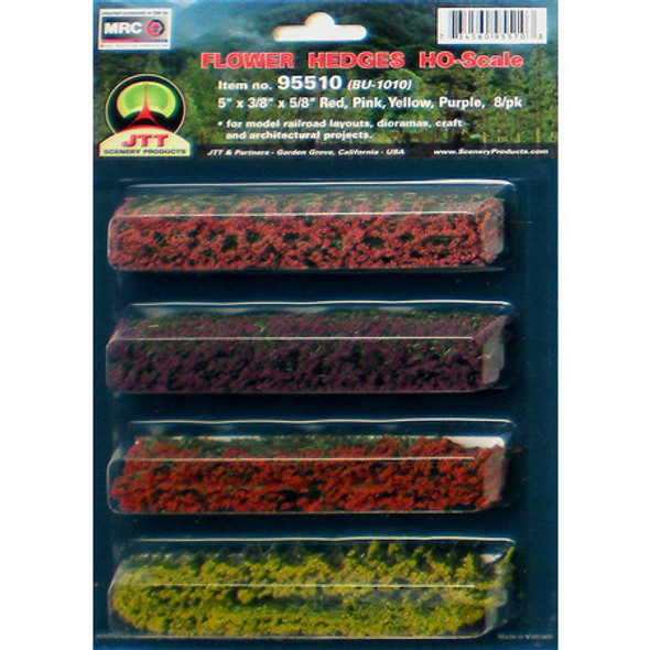 JTT SCENERY - Flower Hedges Red/Pink/Yellow/Purple 5x3/8x5/8(8) - Train Set Scenery (All Scales) (95510) 734560955103