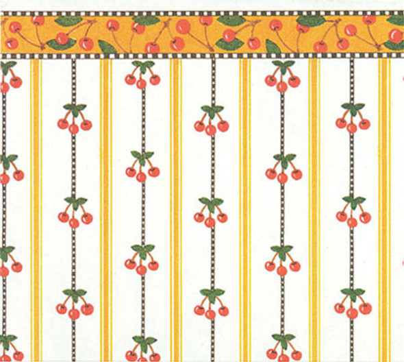 MINI GRAPHICS - 1 Inch Scale Dollhouse Miniature - Wallpaper: Cherry Stripe - PACK OF 3 SHEETS (MG159D2) 725104159026