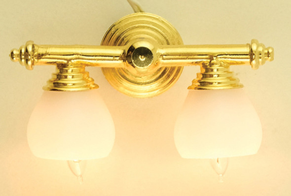 MINIATURE HOUSE - 1 Inch Scale Dollhouse Miniature - Brass Double Wall Lamp With White Shade 12 Volt (MH45132) 783970451323