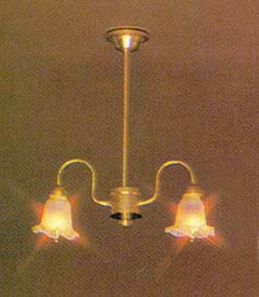 MINIATURE HOUSE - 1 Inch Scale Dollhouse CHANDELIER, 2-ARM" GOLD (660) 783970006608