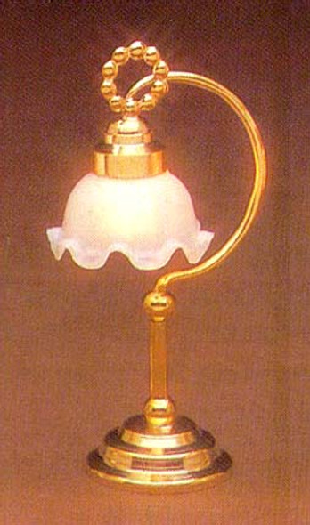 MINIATURE HOUSE - 1 Inch Scale Dollhouse TABLE and DESK LAMP GOLD and WHITE (703) 783970007032