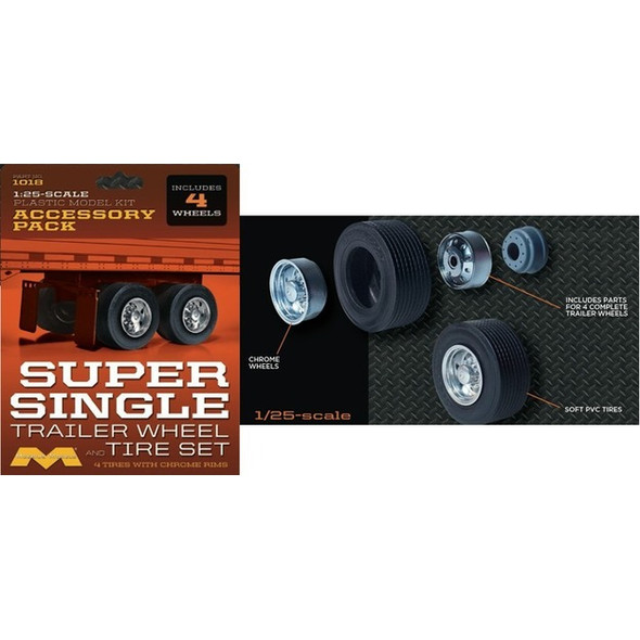 MOEBIUS - 1/25 Super Single Trailer Wheel & Tire for Plastic Model Trucks, Set (4) (1018) 854006005756