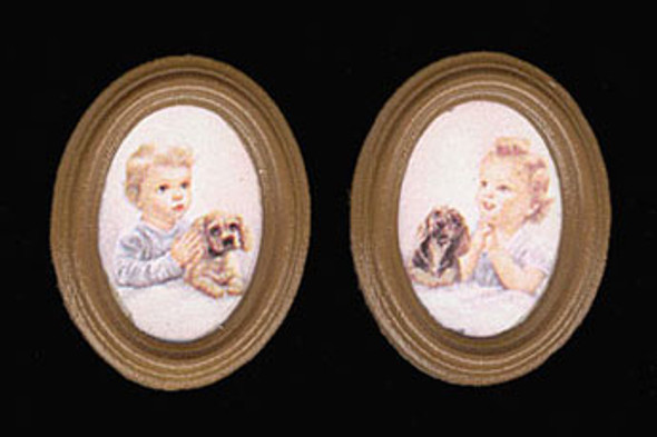 MULTI MINIS - 1 Inch Scale Dollhouse Miniature - Pals At Prayer- brown Oval 2 pcs (MUL5396B) 749939618671