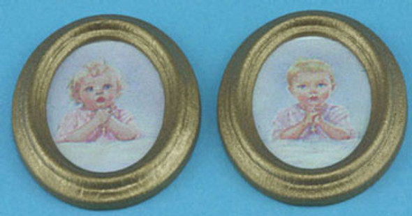 MULTI MINIS - 1 Inch Scale Dollhouse Miniature - Bedtime Prayer Oval 2 pcs (MUL5396C) 749939618688