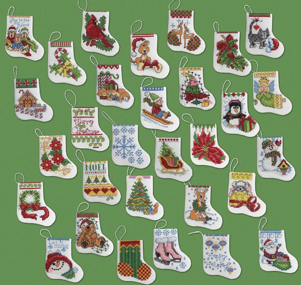 BUCILLA - More Tiny Stockings Ornaments Counted Cross Stitch Kit - 2.5"X3" 14 Count Set Of 30 (86261) 046109862613