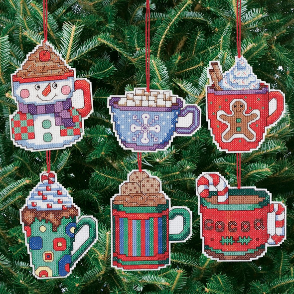 JANLYNN - Cocoa Mug Ornaments Counted Cross Stitch Kit - 3.5"X3.5" 14 Count Set Of 6 (21-1413) 049489000606