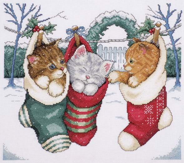 TOBIN - Cozy Kittens Counted Cross Stitch Kit - 12"X14" 14 Count (5979) 021465059792