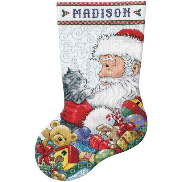 TOBIN - Santa & Kitten Stocking Counted Cross Stitch Kit - 17" Long 18 Count (DW5973) 021465059730