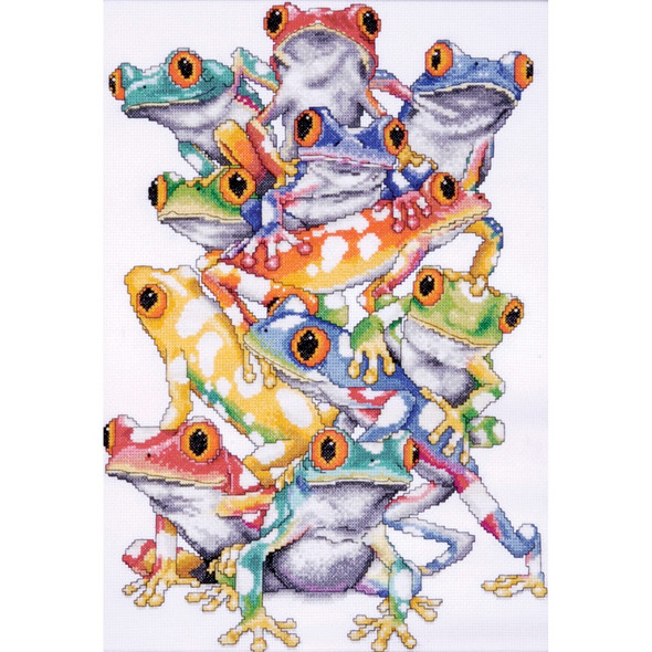 TOBIN - Frog Pile Counted Cross Stitch Kit - 11"X16" 14 Count (DW2599) 021465025995