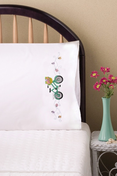 TOBIN - Stamped Pillowcase Pair For Embroidery 20"X30"-Bicycle (T232178) 021465321783