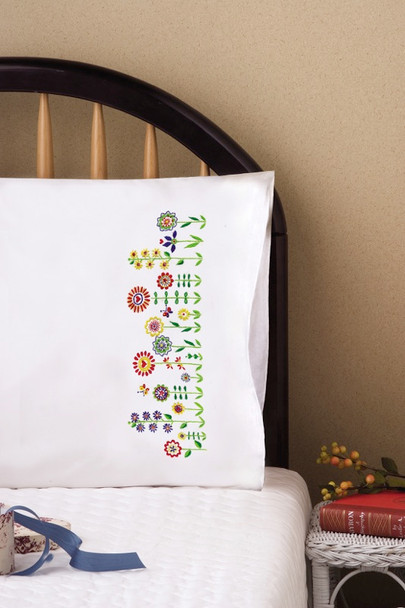 TOBIN - Stamped Pillowcase Pair For Embroidery 20"X30"-Whimsy Floral (t232180) 021465321806