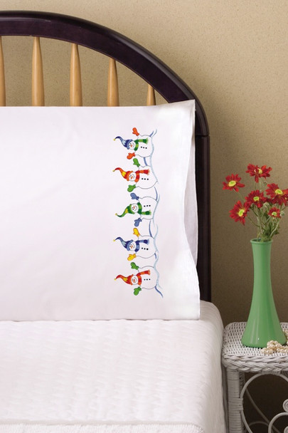 TOBIN - Stamped Pillowcase Pair For Embroidery 20"X30"-Snowman Row (t232187) 021465321875